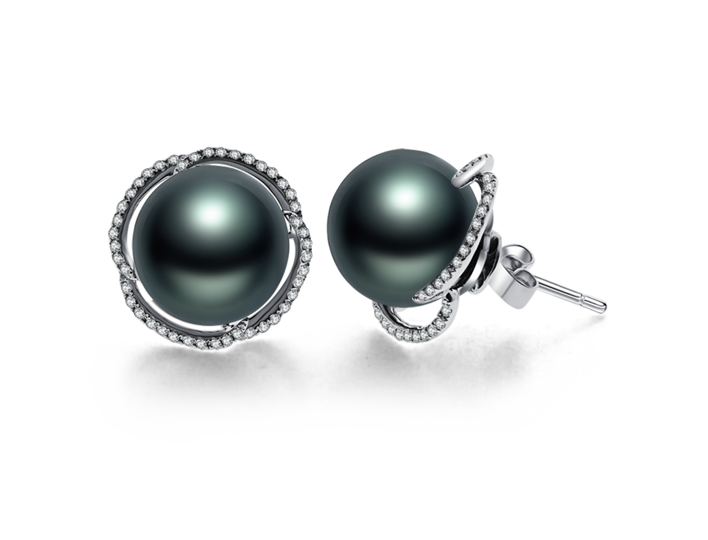 18K珍珠鑽石耳環