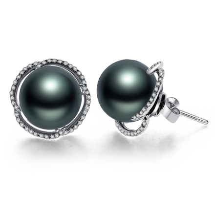 18K珍珠鑽石耳環