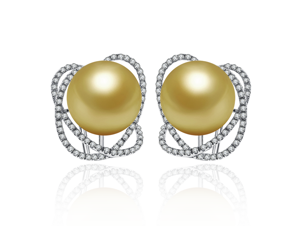18K金珠鑽石耳環