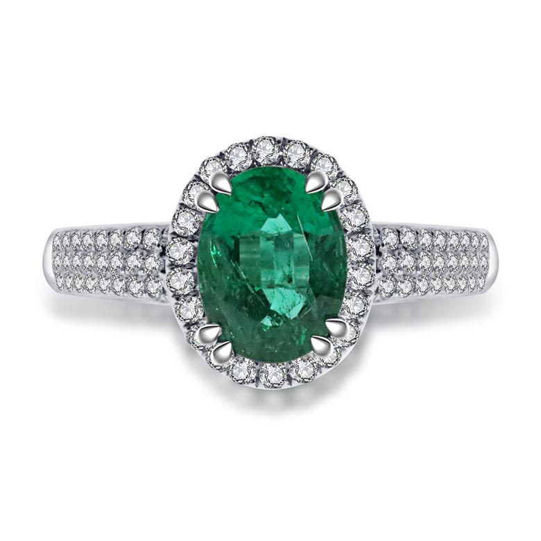 18K綠寶鑽石戒指