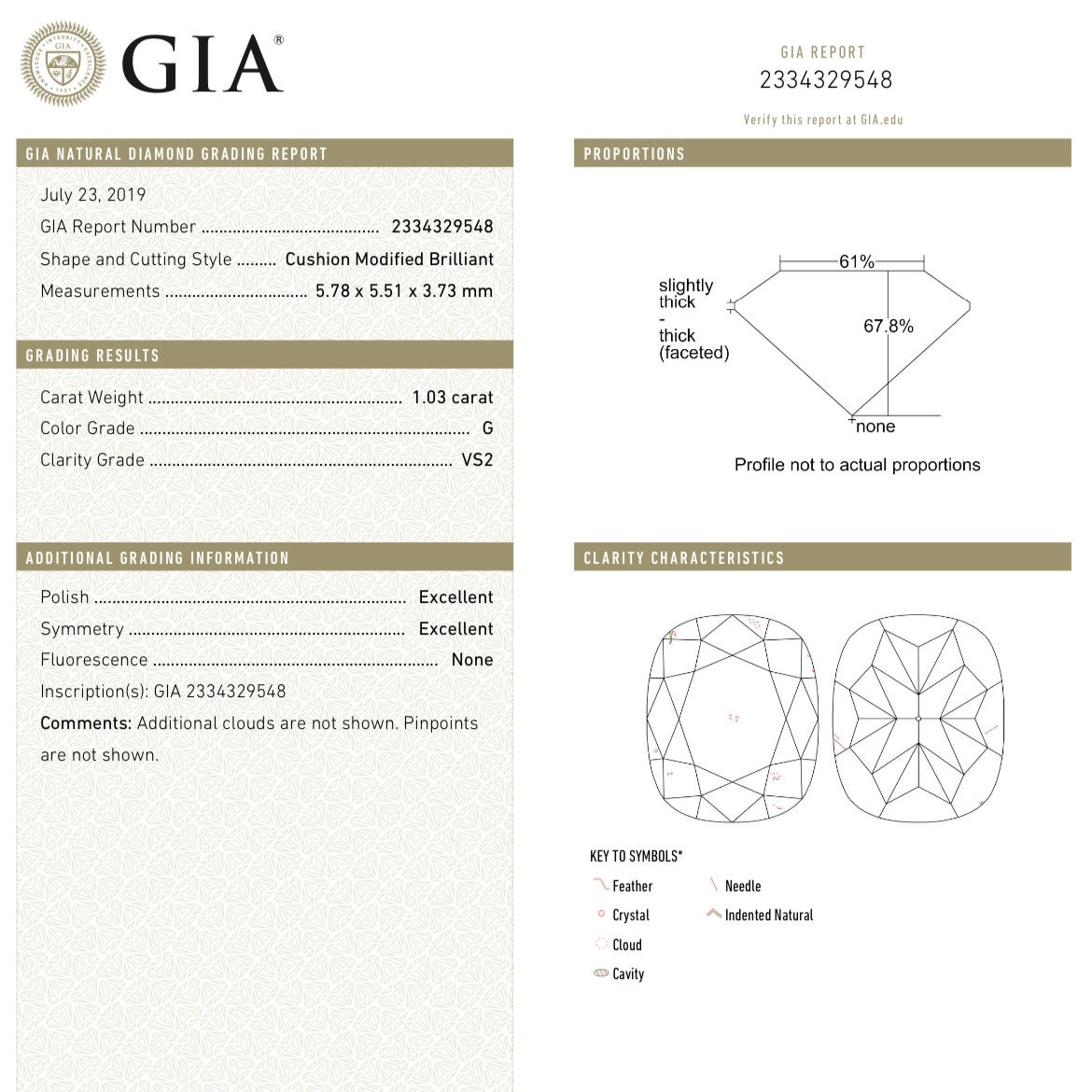 1.03ct Cushion G VS2